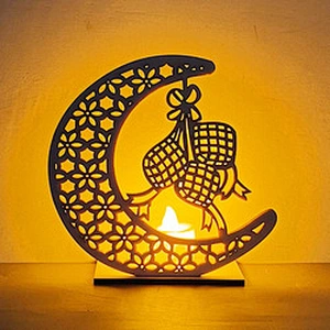 Wooden islamic Ramadan Eid Mubarak Ramadan moon hollow out letters with LED lights Eid Mubarak decoration