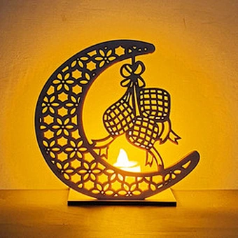 Wooden islamic Ramadan Eid Mubarak Ramadan moon hollow out letters with LED lights Eid Mubarak decoration