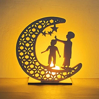Wooden islamic Ramadan Eid Mubarak Ramadan moon hollow out letters with LED lights Eid Mubarak decoration