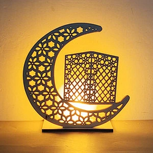 Wooden islamic Ramadan Eid Mubarak Ramadan moon hollow out letters with LED lights Eid Mubarak decoration