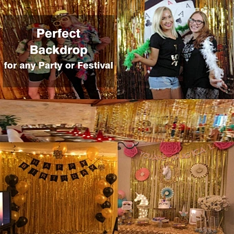 Party Gold 1m X 2m Rose Birthday Door Window Metallic Tinsel Foil Fringe Curtains For Gender Reveal Photo Backdrop Wedding Decor