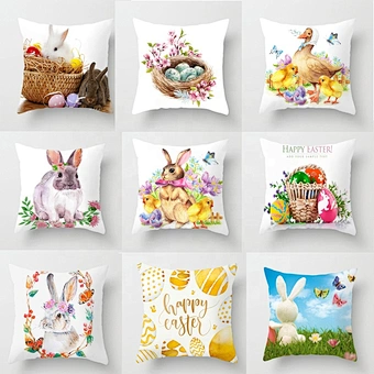 Home Party Sofa Rabbit Bunny Egg Cover 45*45cm 18*18inch Sublimation Cushion Custom Pocket Pillow Case Happy Easter Decoration