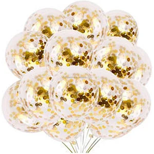 China Factory Direct Sale Hot Sale Wedding Decoration 12 Inch Transparent Gold Color Sequin Colorful Latex Confetti Balloon