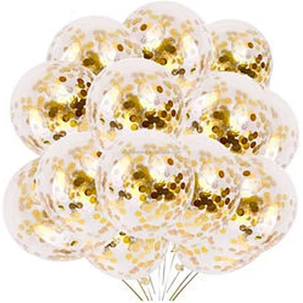 China Factory Direct Sale Hot Sale Wedding Decoration 12 Inch Transparent Gold Color Sequin Colorful Latex Confetti Balloon