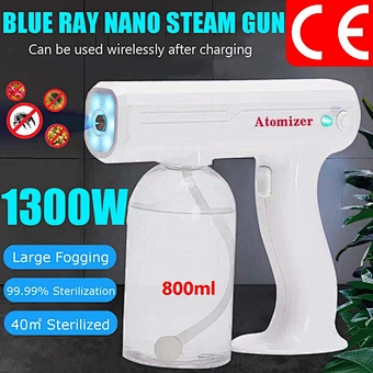1300w 800ml Wireless Household Portable Sprayer Machine Blue Light Nano Steam Ray Nebulizer Ulv Fogger Spray Gun Disinfection