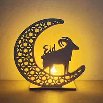 Wooden islamic Ramadan Eid Mubarak Ramadan moon hollow out letters with LED lights Eid Mubarak decoration