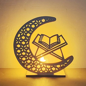 Wooden islamic Ramadan Eid Mubarak Ramadan moon hollow out letters with LED lights Eid Mubarak decoration