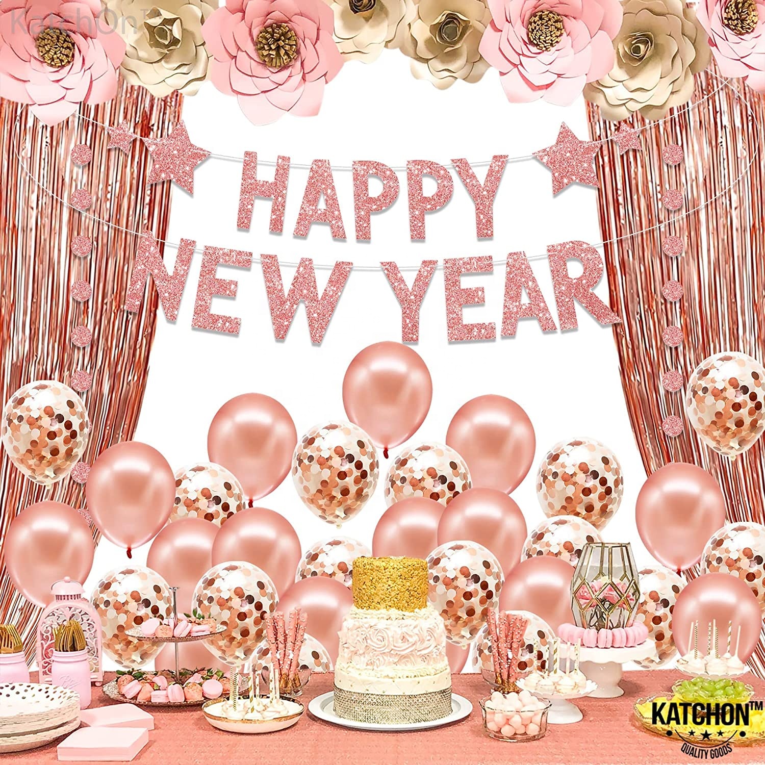 Black Gold Party Backdrop Supplies Confetti Pom Poms FlBalloon Rose Gold Decoraower Ball Decorating 2023 HAPPY NEW YEAR Balloons
