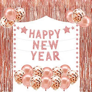 Black Gold Party Backdrop Supplies Confetti Pom Poms FlBalloon Rose Gold Decoraower Ball Decorating 2023 HAPPY NEW YEAR Balloons