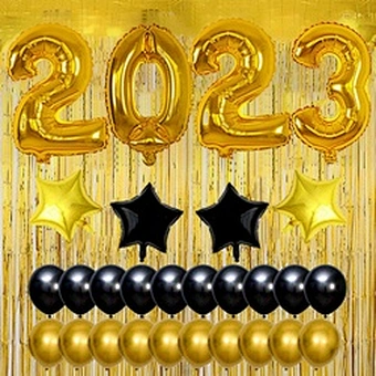 Years Eve Supplies Decorations Kit Black Happy Banner Foil Year's House Decor Backdrop Golden Gold Balloon 2023 New Year Party