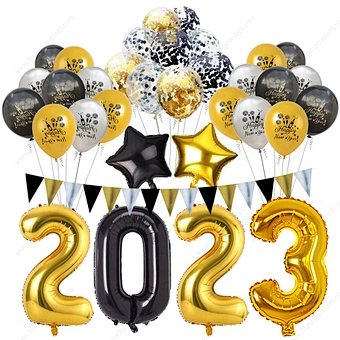 Photo Prop Gift Supplies Eve Banner Set Kit Decoration Latex Foil House Decor Backdrop Golden 2023 Happy New Year Party Balloon