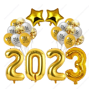 Photo Prop Gift Supplies Eve Banner Set Kit Decoration Latex Foil House Decor Backdrop Golden 2023 Happy New Year Party Balloon