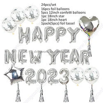 Photo Prop Gift Supplies Eve Banner Set Kit Decoration Latex Foil House Decor Backdrop Golden 2023 Happy New Year Party Balloon
