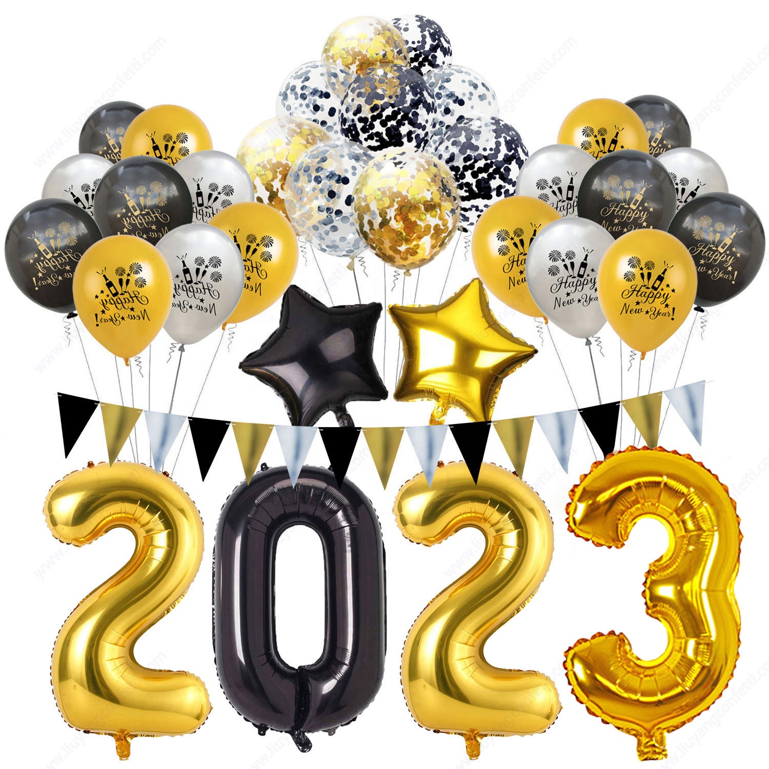 Number Ballon Home Party Decoration Black Gold Silver Rose Set Kit 2023 Happy Banner Prop Festival Supplies Balloon For New Year