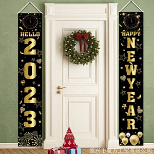 Porch Sign Outdoor Indoor Home Door Party Decoration Gold Large Banner Eve Welcome Lunar 2023 Happy New Year Hanging Banner Set