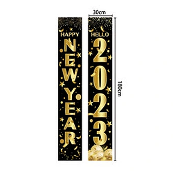 Porch Sign Outdoor Indoor Home Door Party Decoration Gold Large Banner Eve Welcome Lunar 2023 Happy New Year Hanging Banner Set