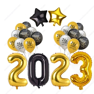 Number Ballon Home Party Decoration Black Gold Silver Rose Set Kit 2023 Happy Banner Prop Festival Supplies Balloon For New Year