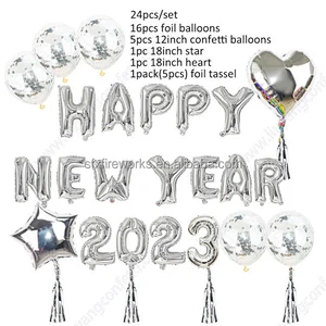 Photo Prop Gift Supplies Eve Banner Set Kit Decoration Latex Foil House Decor Backdrop Golden 2023 Happy New Year Party Balloon