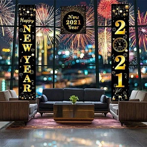 Porch Sign Outdoor Indoor Home Door Party Decoration Gold Large Banner Eve Welcome Lunar 2023 Happy New Year Hanging Banner Set