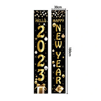 Porch Sign Outdoor Indoor Home Door Party Decoration Gold Large Banner Eve Welcome Lunar 2023 Happy New Year Hanging Banner Set