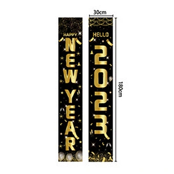 Porch Sign Outdoor Indoor Home Door Party Decoration Gold Large Banner Eve Welcome Lunar 2023 Happy New Year Hanging Banner Set