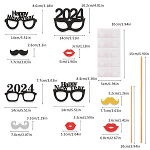 24pcs per set Dress-Up Accessories Wedding Party Favors Free Printable Photo Booth Prop Happy New Year 2024