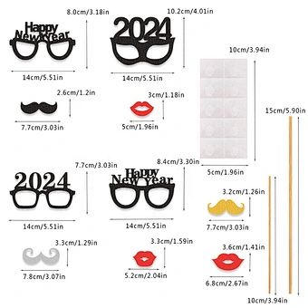 24pcs per set Dress-Up Accessories Wedding Party Favors Free Printable Photo Booth Prop Happy New Year 2024