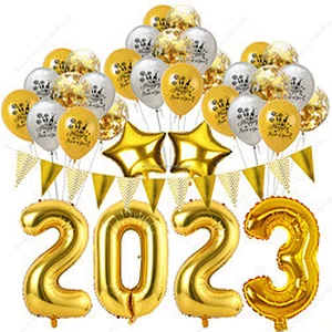 Photo Prop Gift Supplies Eve Banner Set Kit Decoration Latex Foil House Decor Backdrop Golden 2023 Happy New Year Party Balloon