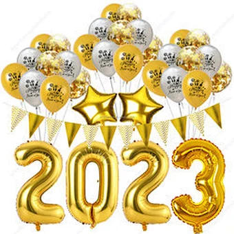 Photo Prop Gift Supplies Eve Banner Set Kit Decoration Latex Foil House Decor Backdrop Golden 2023 Happy New Year Party Balloon