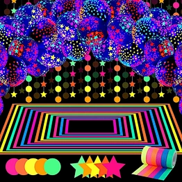 Glow Party Neon Dark Supplies Blacklight Luminous Tape Neon Round Dot Streamer Mini Polka Dot Fluorescent Balloon