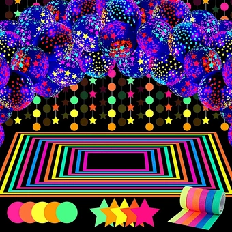 Glow Party Neon Dark Supplies Blacklight Luminous Tape Neon Round Dot Streamer Mini Polka Dot Fluorescent Balloon