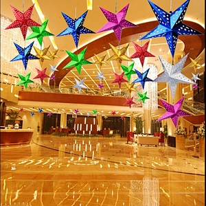 Window Paper Lantern Lampshade Garden Hanging Decoration Home Holiday Christmas Ornament Red Glitter Hollow Out Star Party Light