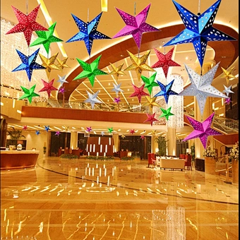 Window Paper Lantern Lampshade Garden Hanging Decoration Home Holiday Christmas Ornament Red Glitter Hollow Out Star Party Light