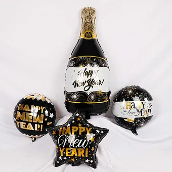 Wholesale 18 Inch Aluminum Film Mylar Round Ballons Globos Helium Happy New Years Foil Balloons Black
