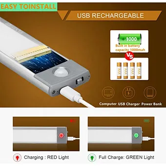 Cabinet Lighting Kitchen Strip Glass Display Rechargeable Sensored Usb Magnetic Wall Motion Sensor Under Led Closet Light