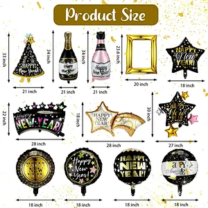 Wholesale 18 Inch Aluminum Film Mylar Round Ballons Globos Helium Happy New Years Foil Balloons Black