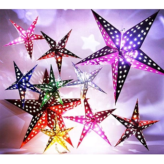 Window Paper Lantern Lampshade Garden Hanging Decoration Home Holiday Christmas Ornament Red Glitter Hollow Out Star Party Light