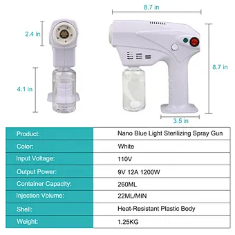 Rechargeable Handheld Atomization Disinfection Fog Machine Stage Smoke Machine Blue Light Nano Steam Gun Hair Spray Machine