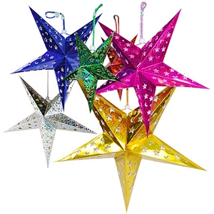 Window Paper Lantern Lampshade Garden Hanging Decoration Home Holiday Christmas Ornament Red Glitter Hollow Out Star Party Light
