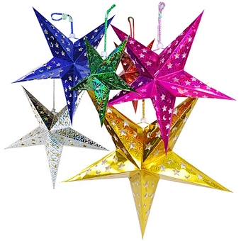Window Paper Lantern Lampshade Garden Hanging Decoration Home Holiday Christmas Ornament Red Glitter Hollow Out Star Party Light