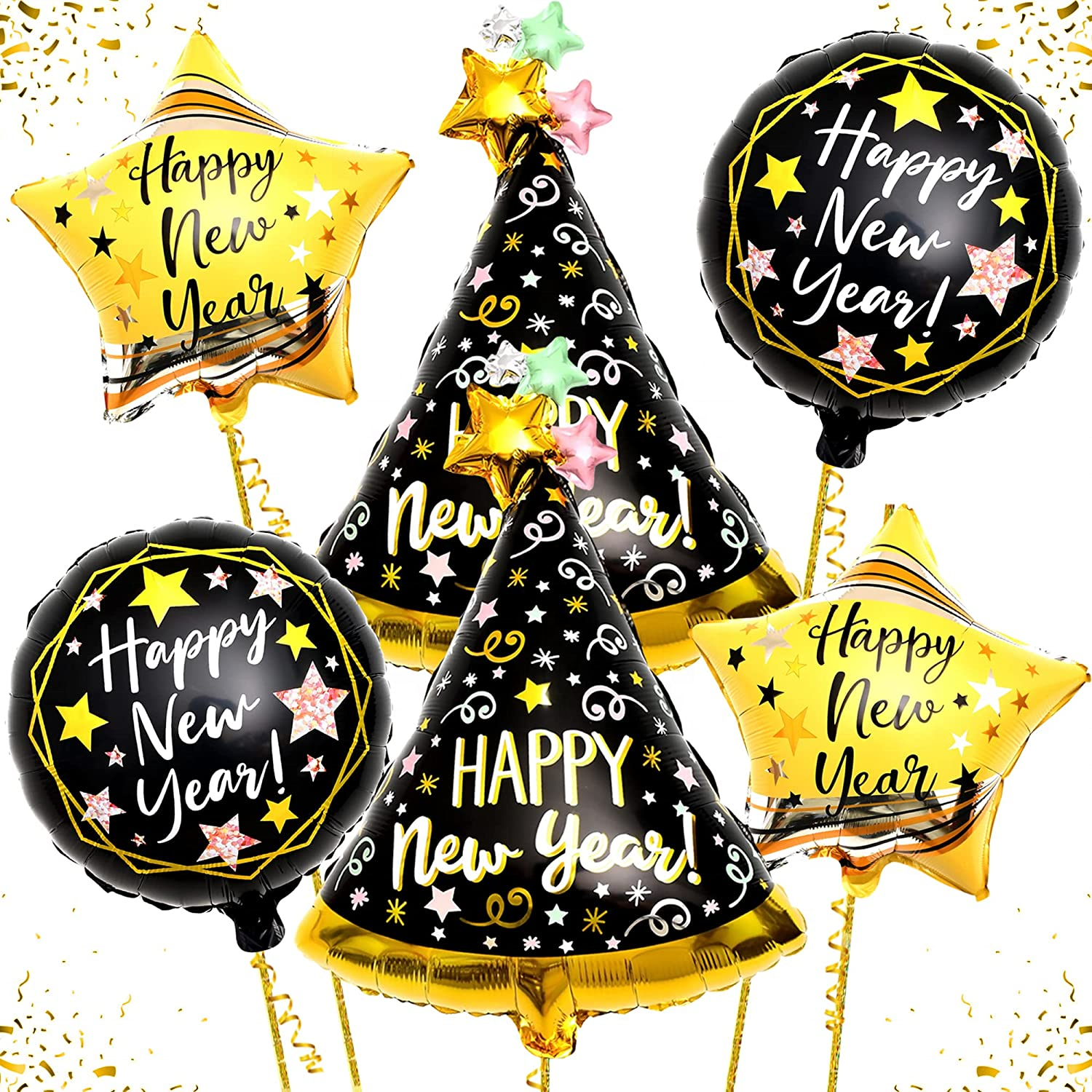 Wholesale 18 Inch Aluminum Film Mylar Round Ballons Globos Helium Happy New Years Foil Balloons Black
