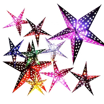 Window Paper Lantern Lampshade Garden Hanging Decoration Home Holiday Christmas Ornament Red Glitter Hollow Out Star Party Light