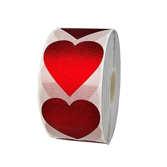 500pcs Heart Sticker Roll Red Glitter Frosted Decorative Gift Sealing Decals Labels Envelope Valentine's Day Love Sticker