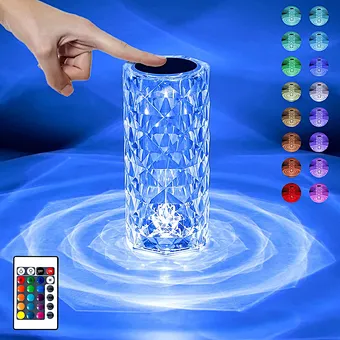Crystal Touch Touching Control Led Glass Projector Shadow Remote Acrylic Desk Atmosphere Decorative Night Rose Light Table Lamp