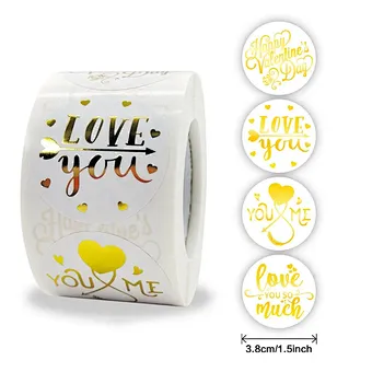 Gift Decoration Roll Gold Foil Stamping Label Waterproof Paper Custom Printing Happy Valentine's Day Self Adhesive Sticker
