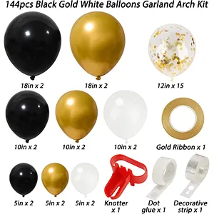 Black Gold New Year Wedding Bridal Shower Decoration Pastel Candy Macaron Rainbow 1st Birthday Latex Balloon Arch Garland Kit