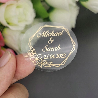 Real Shiny Gold Foil Customized Your Names and Date Wedding Invitations Seals Candy Favors Gift Boxes Label Sticker