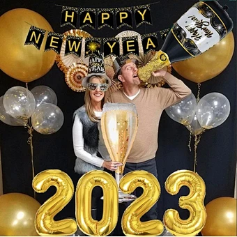 Happy New Year 2023 Numbers Balloons Decoration Numbers 2023 Foil Balloons Merry Christmas Celebration 16inch 32inch