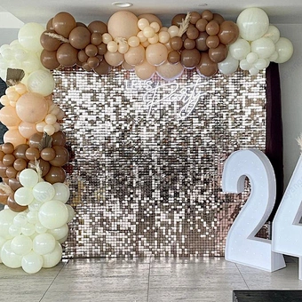 Clear Grid Panel Gold Color Click Together Interlocking 3D Shimmer Sequin Wall Panel for Wedding Birthday Party Decoration