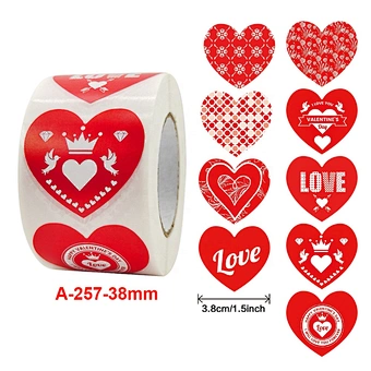 500pcs Heart Sticker Roll Red Glitter Frosted Decorative Gift Sealing Decals Labels Envelope Valentine's Day Love Sticker